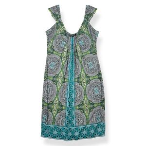 London Style Shift Dress Womens L Large Sleeveless Turquoise Green Floral
